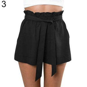 Women Casual Loose Summer Beach Bow High Waist Belt Shorts Hot Pants Trousers