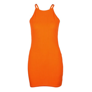 Where You Going! Mini Skinny Bodycon Dress - Solid Colored Halter Neck Summer Black Orange M L XL / Sexy