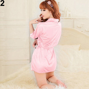 Women Sexy Robe Dress Sleepwear Nightwear Open Front Belted Nightgown Pajamas