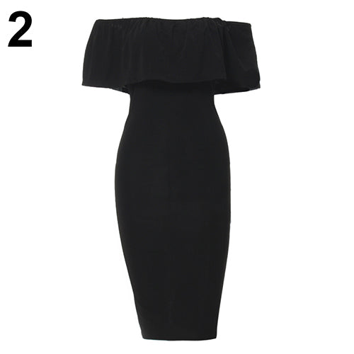 Women Off the Shoulder Ruffled Collar Bodycon Package Hip Party Club Sexy Dress