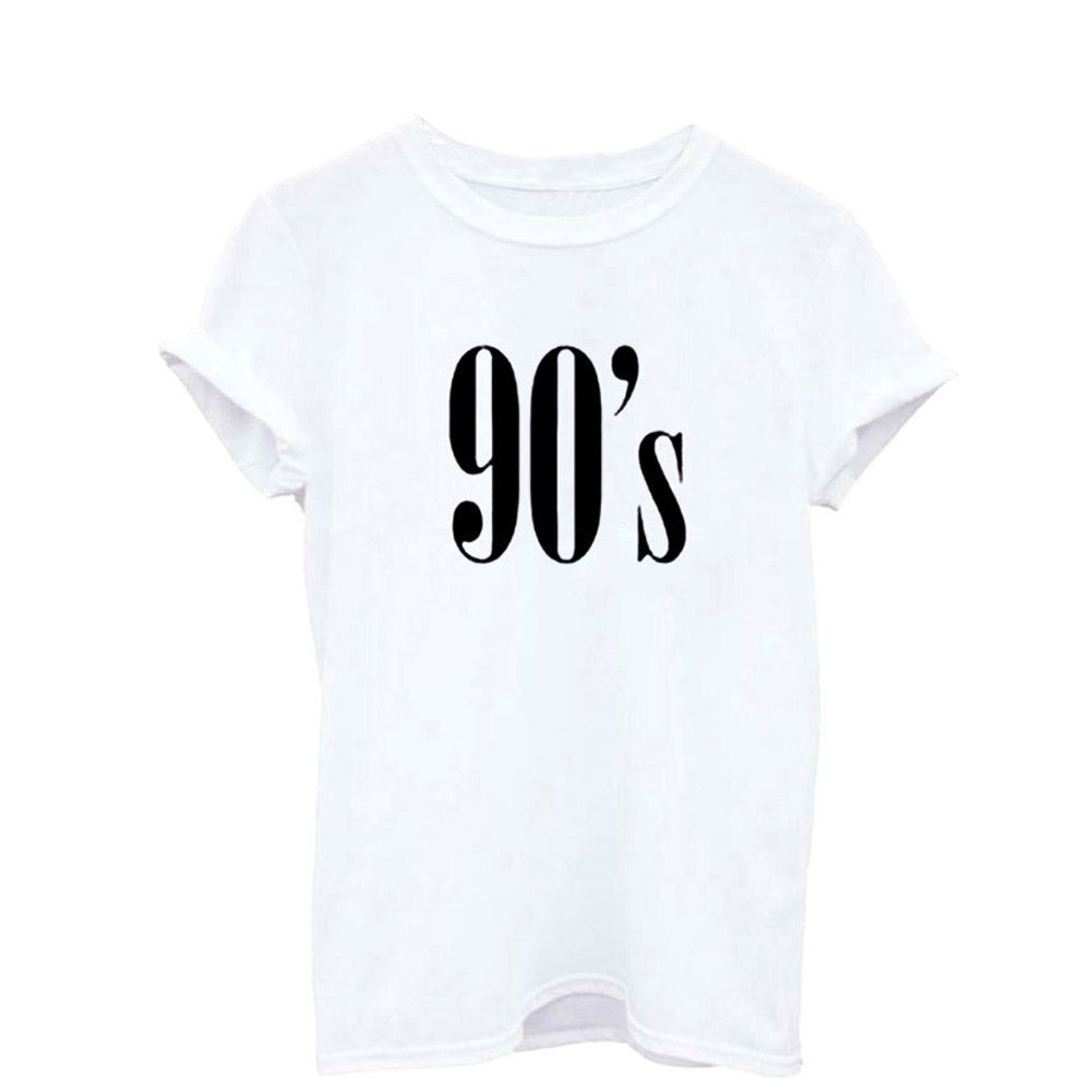 Women Fashion 90's Letter Print Summer Short Sleeve T-shirt Casual All-Match Tee