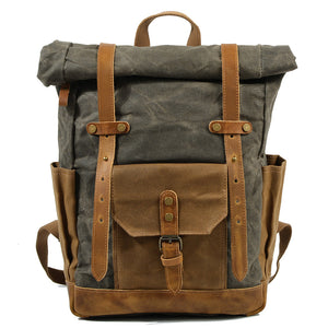 Vintage Men Rucksack Canvas Genuine Leather Travel Schoolbag Laptop Backpack