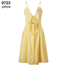Load image into Gallery viewer, Women Summer Sexy Bowknot Buttons Spaghetti Strap V Neck Backless Party Dress