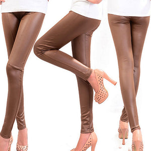 Women Stretch Leggings Skinny Pants Slim Fit Tight Trousers Faux Leather Jeggings
