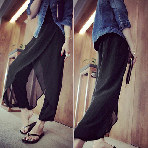 Women Ladies Chiffon Jointing Herem Pants Yoga Casual Baggy Loose Summer Trousers