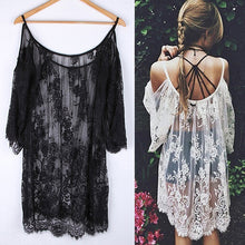 Load image into Gallery viewer, Women Summer Beach Sexy Boho Off Shoulder Floral Lace Hollow Top Cover Up