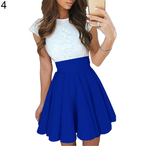 Women's Summer Sexy Lace Splicing Sleeveless Flare Mini A-Line Party Dress