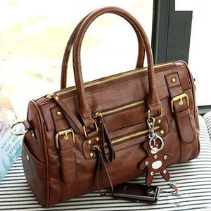 Women's Fashion Faux Leather Shoulder Bag Rivet Bear Decor Handbag Crossbody Bag