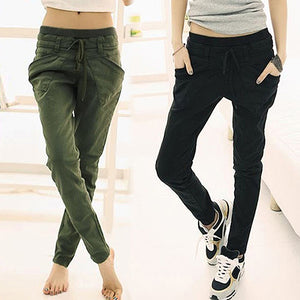 Women Sport Stretch Little Feet Harem Pant Slack Casual Trousers Lacing Jeans