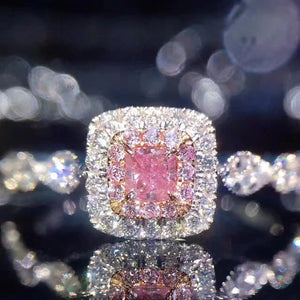 Women Luxury Pink Art Gemstone Ring Princess Palace Style Finger Jewelry