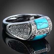 Load image into Gallery viewer, Turquoise Knurling Crystal Clear Rhinestone Ring 925 Sterling Silver