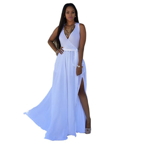 Women Summer Long Maxi Boho Deep V-Neck Evening Party Beach Slit Dress Sundress