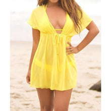 Load image into Gallery viewer, Women Beach Dress Cover Up Solid Color Summer Swimwear Deep V-Neck Sexy Sarong