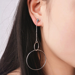 Women's Fashion Geometric Interlocking Metal Rings Long Chain Hoop Earrings
