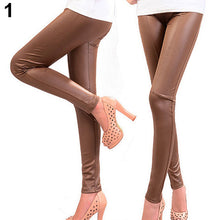 Load image into Gallery viewer, Women Stretch Leggings Skinny Pants Slim Fit Tight Trousers Faux Leather Jeggings