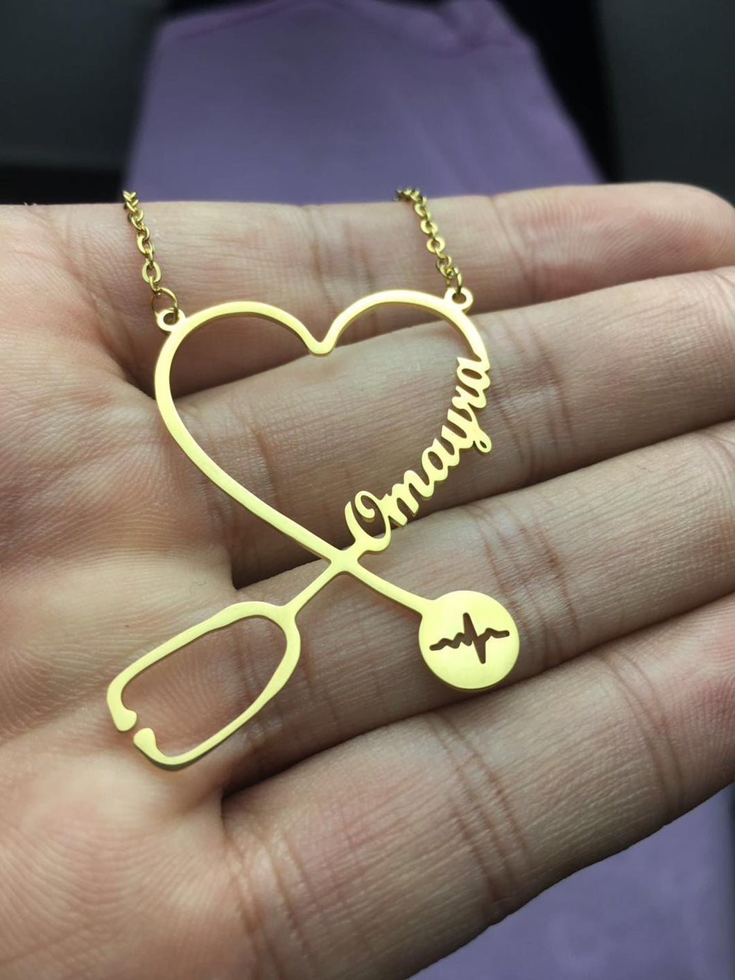 Customize This Heart Stethoscope Name Necklace