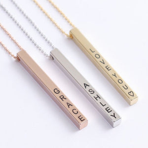 Four Sides Engraving Vertical Bar Custom Name Necklace Jewelry