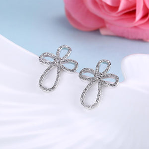 Swarovski Crystal Ankh Earrings Set in 18K White Gold
