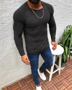 Warm Casual Slim Fit Pullover Men Long Sleeve O-Neck Patchwork Knitted Solid Men Sweaters