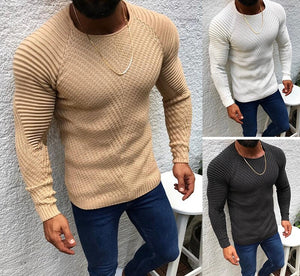 Warm Casual Slim Fit Pullover Men Long Sleeve O-Neck Patchwork Knitted Solid Men Sweaters