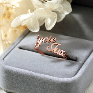 Customize This Two Name Twisted Leaf Ring  For Unisex Names on Ring