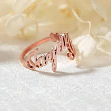 Load image into Gallery viewer, Customize This Two Name Twisted Leaf Ring  For Unisex Names on Ring