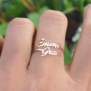 Customize This Two Name Twisted Leaf Ring  For Unisex Names on Ring