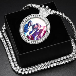 Customize This Round Crown Photo Pendant Necklace