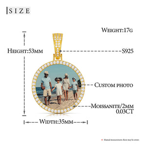 925 Sterling Silver Memory Photo Medallions Moissanite Custom Pendant Necklace