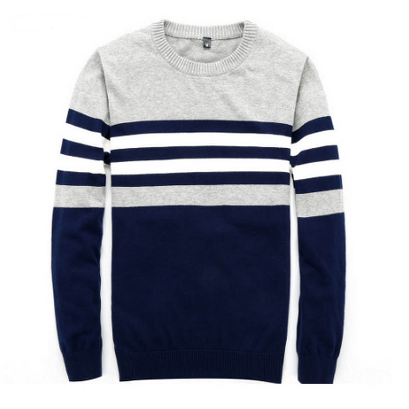 Warm Casual Pullover Men Round Neck Patchwork Knitted  Men Sweaters