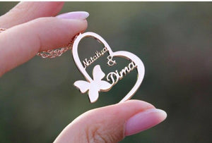 Customize This butterfly Name Heart Pendent Necklace