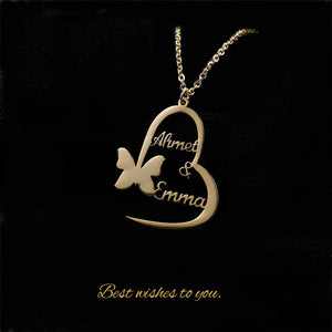 Customize This butterfly Name Heart Pendent Necklace