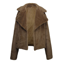 Load image into Gallery viewer, Sweet Short Faux Fur Coat, Turndown Long Sleeve  Wine / Light Brown / Army Green