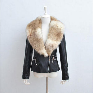 Women's Fashion Faux Fur Coat, Solid Colored Turndown Long Sleeve PU Black / Light Brown / White / Slim
