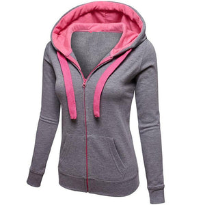Women's Casual Hoodie Jacket - Solid Colored Black S