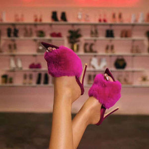Luxury Cotton Candy Real Fox Fur  High Heel Sandal Woman