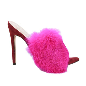 Luxury Cotton Candy Real Fox Fur  High Heel Sandal Woman