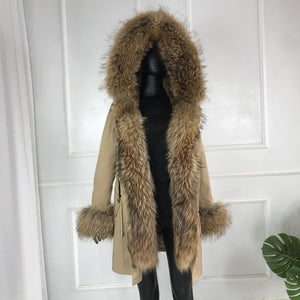 Real Natural Fox Fur  Parka with big Large Fox Fur Collar and Fox Fur liner Thick Warm  Waterproof   wome