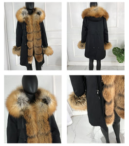 Real Natural Fox Fur  Parka with big Large Fox Fur Collar and Fox Fur liner Thick Warm  Waterproof   wome
