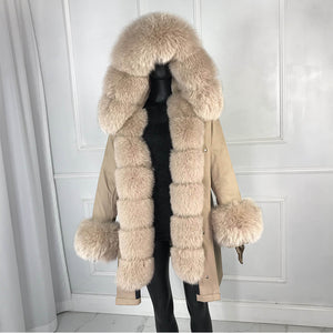 Real Natural Fox Fur  Parka with big Large Fox Fur Collar and Fox Fur liner Thick Warm  Waterproof   wome
