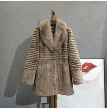 Load image into Gallery viewer, Real Fox Fur Collar Long Coat Stripe Nature