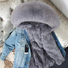 Load image into Gallery viewer, Fur Jean Parka Real collar Rabbit liner striped  Jacket