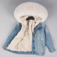 Load image into Gallery viewer, Fur Jean Parka Real collar Rabbit liner striped  Jacket