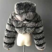 Load image into Gallery viewer, Luxury Real Silver Gold Fox Fur Coats With Fur Hood Genuine Fur Coat