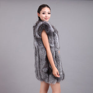 Trendy 100% Genuine Fox Fur Coat Sleeveless Warm Thickened Luxury Comfy Women's Winter Coat