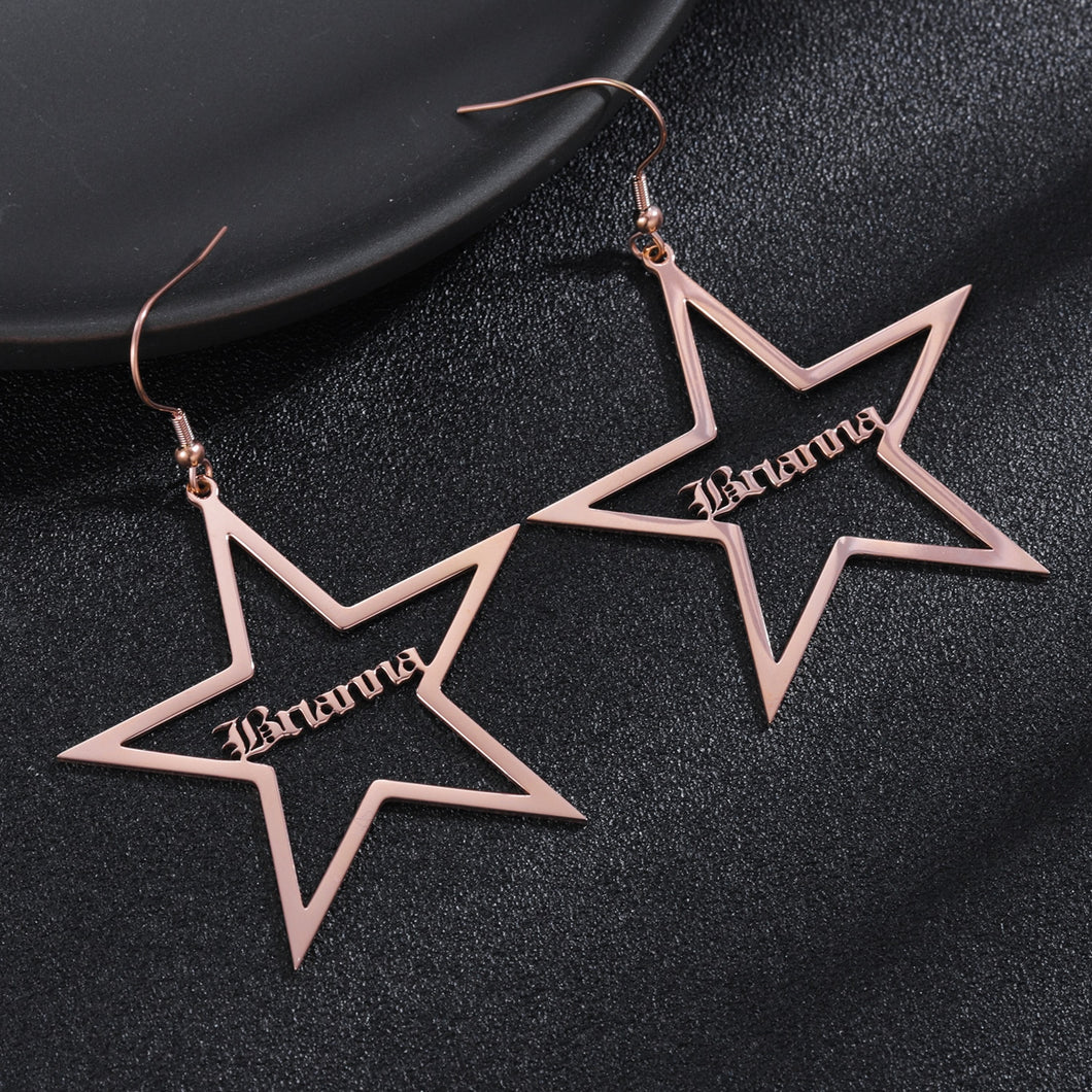 Customize This Star Name Earrings in Stainless Steel 18K Gold Plate