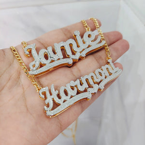 Customize This 3D Name Double Plated Necklace Women Figaro
