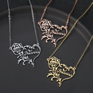 Customize This Romantic Rose Heart Name Necklace