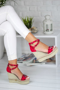 Women's Red Suede Wedges Shoes