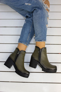 Women's Heeled Green Boots